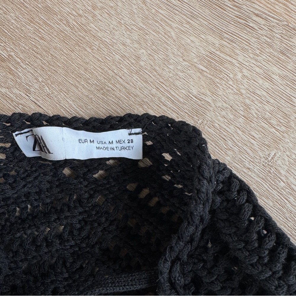 Zara crochet knit midi dress M black cream - Picture 4 of 5